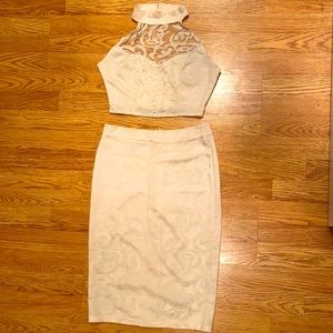 Light Pink & White Pencil Skirt/Halter Crop Matching Set 2-piece One Size S/M
